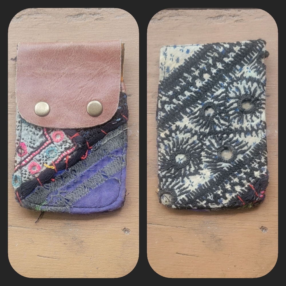 🫡🧀 Free People Boho Embroidered Repurposed vtg banjara hippie Wallet card case